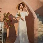 Elbow-sleeve Cold Shoulder Maxi Dress