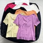 Plain Crew-neck Short-sleeve Knit Top