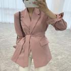 Notch Lapel Plain Tie-waist Blazer