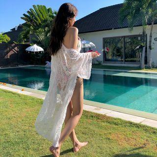 Lace Cover-up Long Jacket White - One Size