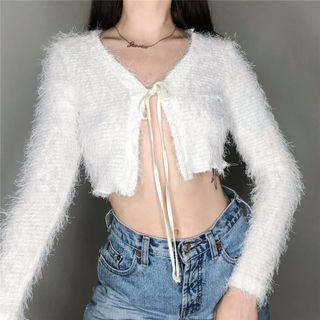 Fluffy Cropped Open Front Jacket