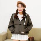 Drawstring Hooded Zip Long-sleeve Top