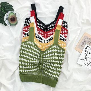 Spaghetti Strap Drawstring Pattern Knit Top