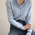 Plain V-neck Single-breasted Faux-fur Cardigan