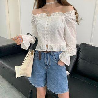 Bell-sleeve Ruffled Cropped Blouse