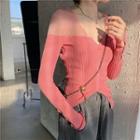Two-tone Rib Knit Top Rose Pink - One Size