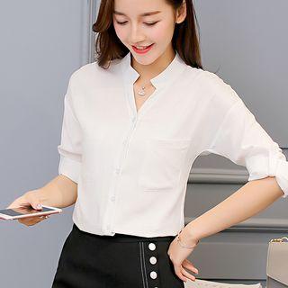 Tab-sleeved V-neck Blouse