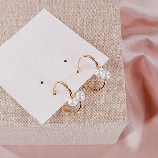 Faux Pearl Open Hoop Earring 1 Pair - As Shown In Figure - One Size