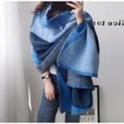 Plaid Fringed Scarf Blue - One Size