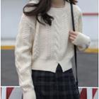 Slit Cropped Cable Knit Sweater
