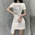 Short-sleeve Asymmetric Mini Sheath T-shirt Dress