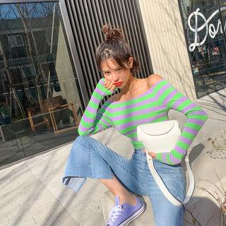 Off-shoulder Striped Slim Top