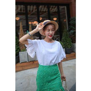Round-neck Frilled Short-sleeve Top