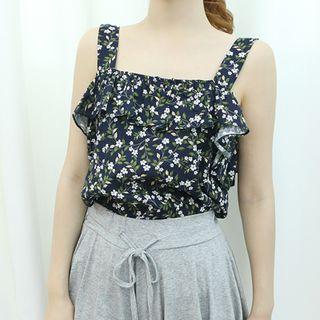 Linen Blend Floral Patterned Sleeveless Top