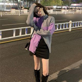 Two-tone Sweater Grayish Purple - One Size