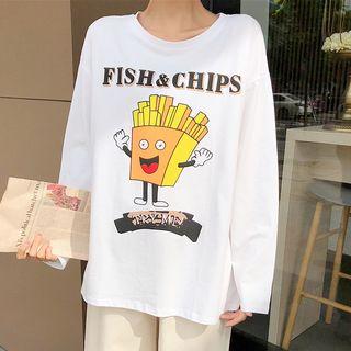 Long-sleeve French Fries Print T-shirt