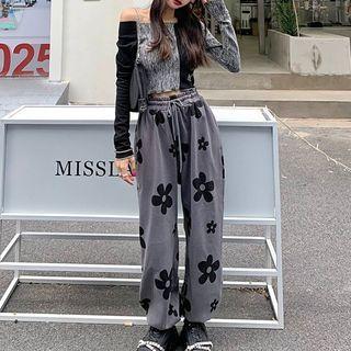Long-sleeve Top / Floral Harem Pants / Set