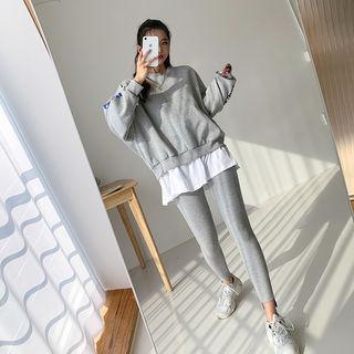 Set: Layered-hem Pullover + Leggings