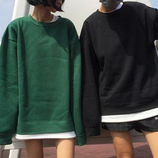 Mock Two-piece Fleece-lined Sweatshirt