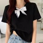 Bow-accent Short-sleeve Knit Top