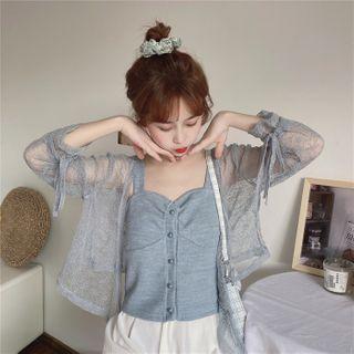 Spaghetti Strap Buttoned Knit Top / Sheer Cardigan