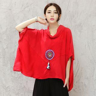 Embroidered Elbow Cape Sleeve Top