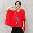 Embroidered Elbow Cape Sleeve Top