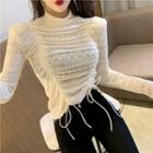 Long-sleeve Ruched-front Lace Top
