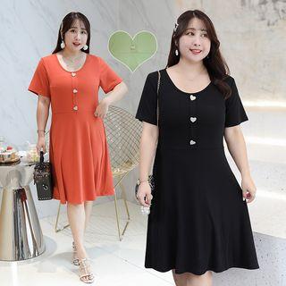 Short-sleeve Crew-neck A-line Dress