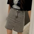 Distressed Mini Pencil Denim Skirt