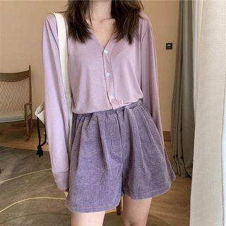 Long-sleeve Plain Shirt / Corduroy Plain Shorts