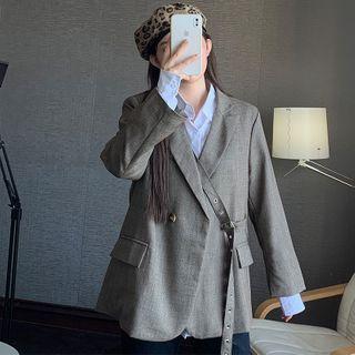 Asymmetric Double-breasted Plaid Blazer