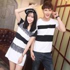 Couple Short Sleeves Lace Panel T-shirt / T-shirt Dress