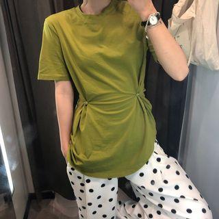 Round-neck Pleated T-shirt