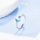 Alloy Rhinestone Whale Tail Open Ring Adjustable - Copper White Gold Plating - One Size