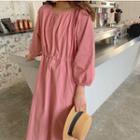 Long-sleeve Drawstring A-line Midi Dress Pink - One Size