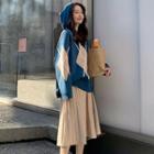 Argyle Print Knit Hoodie / Midi A-line Knit Skirt