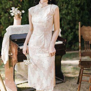 Cap-sleeve Midi Lace Qipao