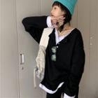 Mock Two Piece Polo Collar Long-sleeve Plain Sweatshirt
