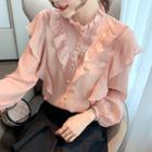 Long-sleeve Ruffle Shirt / Mini A-line Skirt