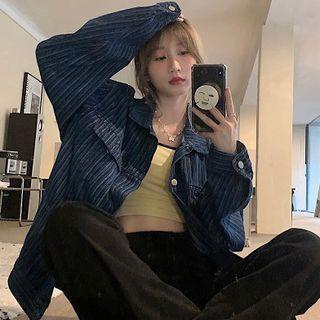 Striped Denim Jacket Blue - One Size