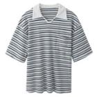 Short-sleeve Open-collar Striped T-shirt