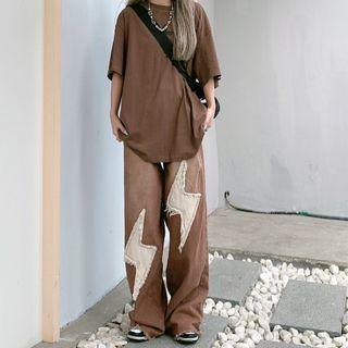 Lightning Frayed Wide-leg Jeans