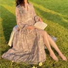 Long-sleeve Floral Chiffon Maxi Dress