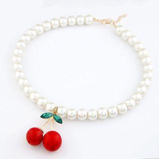 Rhinestone Cherry Faux-pearl Necklace