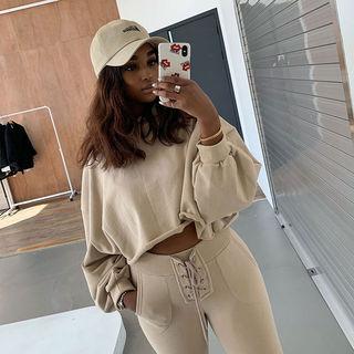 Puff-sleeve Hooded Cropped Top
