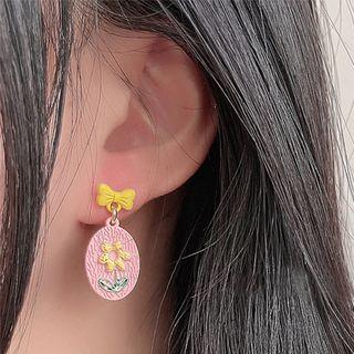 Flower Drop Earring 1 Pair - Silver Pin - Yellow & Pink - One Size