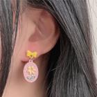 Flower Drop Earring 1 Pair - Silver Pin - Yellow & Pink - One Size