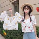 Ruffle Embroidered Fruit Puff-sleeve Top