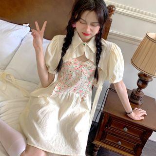 Sleeveless Floral Print Dress / Short-sleeve Shawl